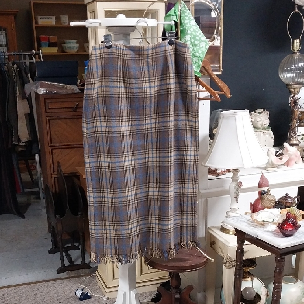 J. London Plaid Fringe Women's Wool Blend Skirt